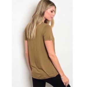 Tops - Olive Distressed V-Neck Tee Tops - Olive Distressed V-Neck Tee